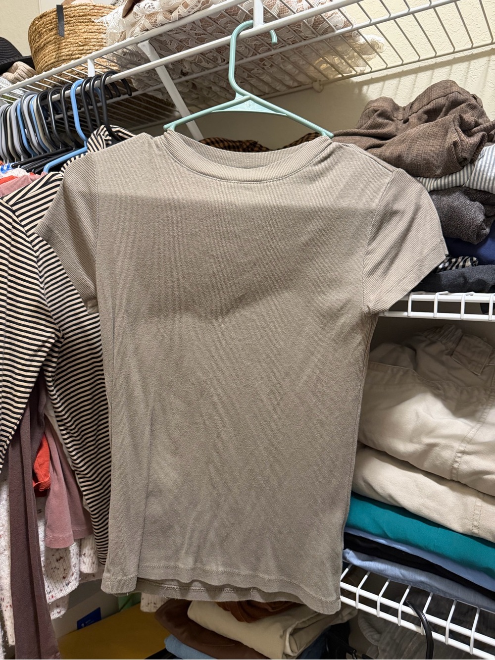 a new day Short-Sleeve Crewneck Top in Taupe
